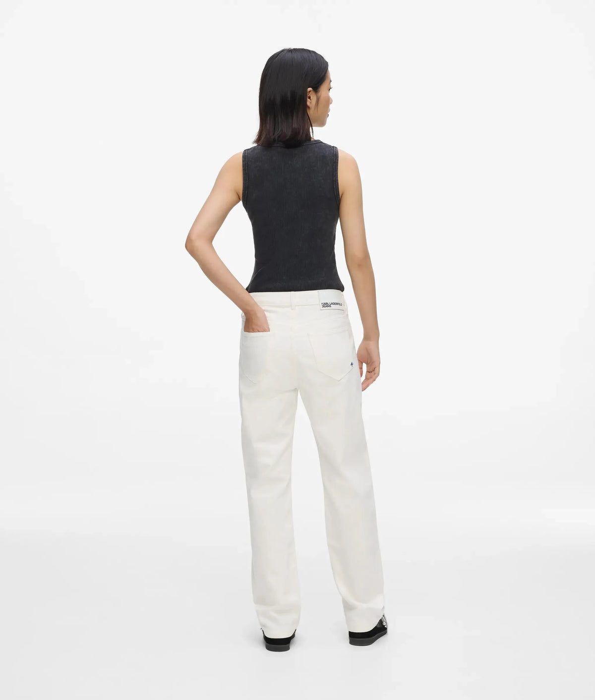 White high-rise straight jeans