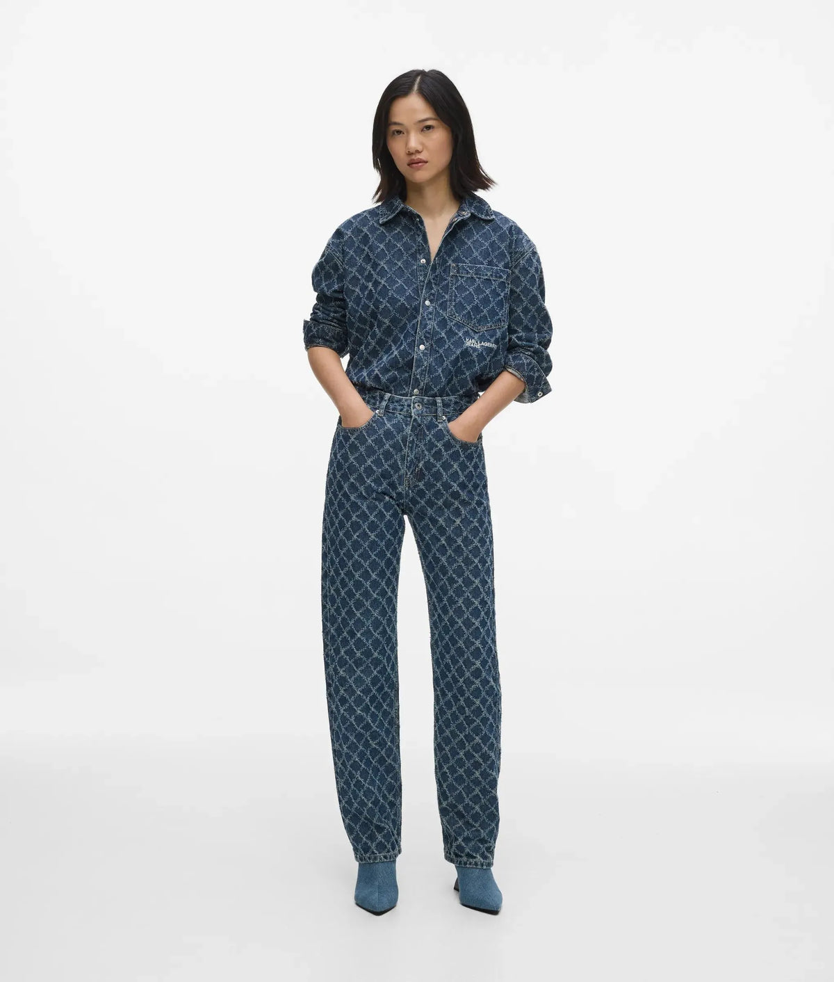 Argyle print high-rise straight jeans