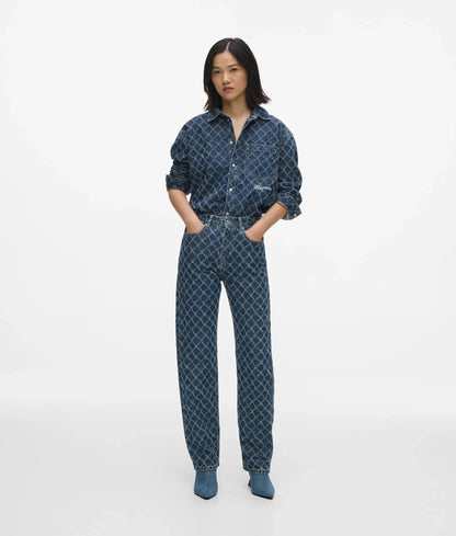 Argyle print high-rise straight jeans