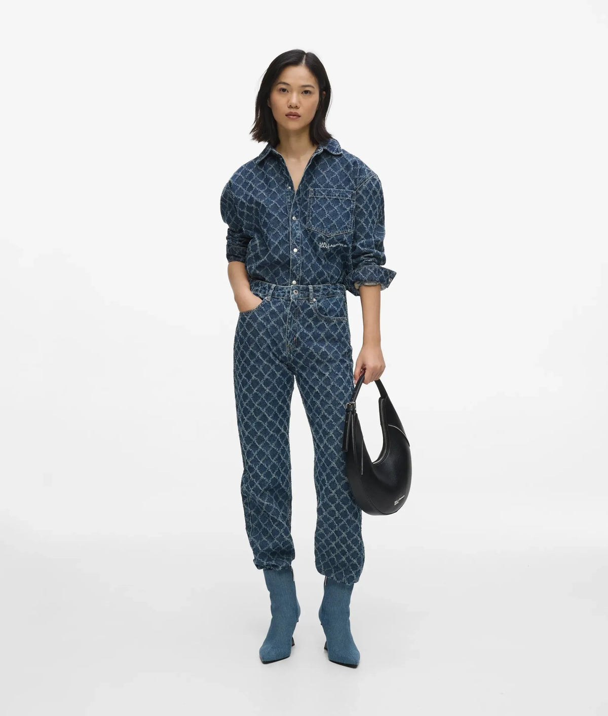 Argyle print high-rise straight jeans