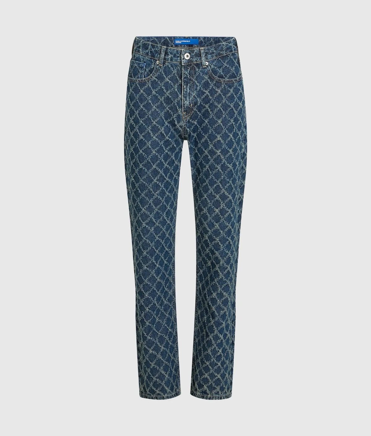 Argyle print high-rise straight jeans