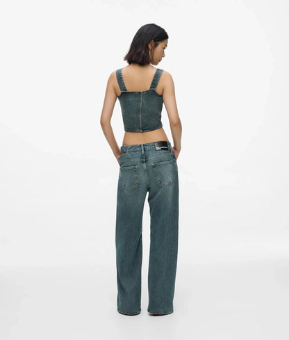 Buckle-detail low-rise wide jeans