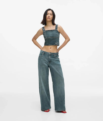 Buckle-detail low-rise wide jeans