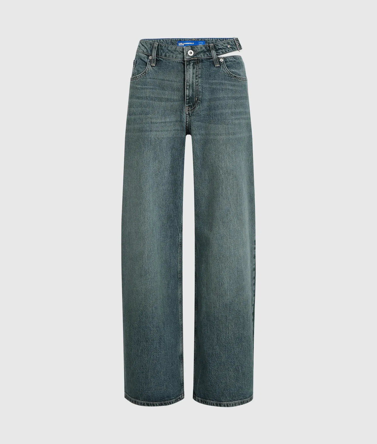 Buckle-detail low-rise wide jeans