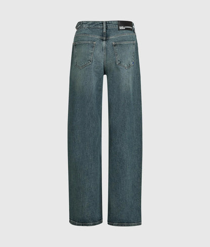 Buckle-detail low-rise wide jeans
