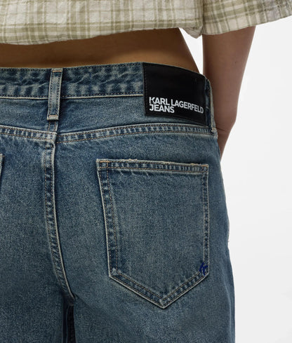 Distressed mid-rise relaxed jeans