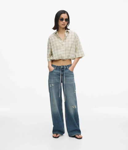 Distressed mid-rise relaxed jeans