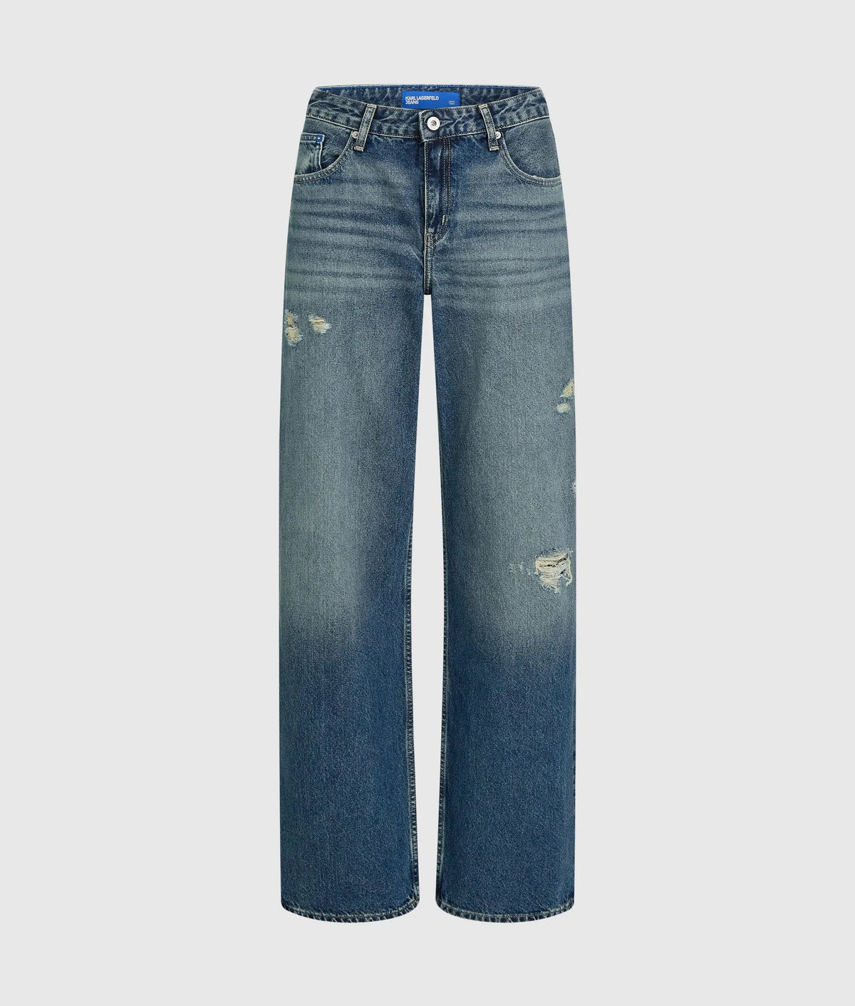 Distressed mid-rise relaxed jeans