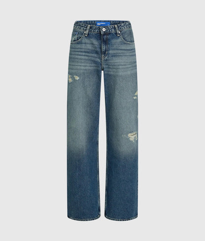 Distressed mid-rise relaxed jeans