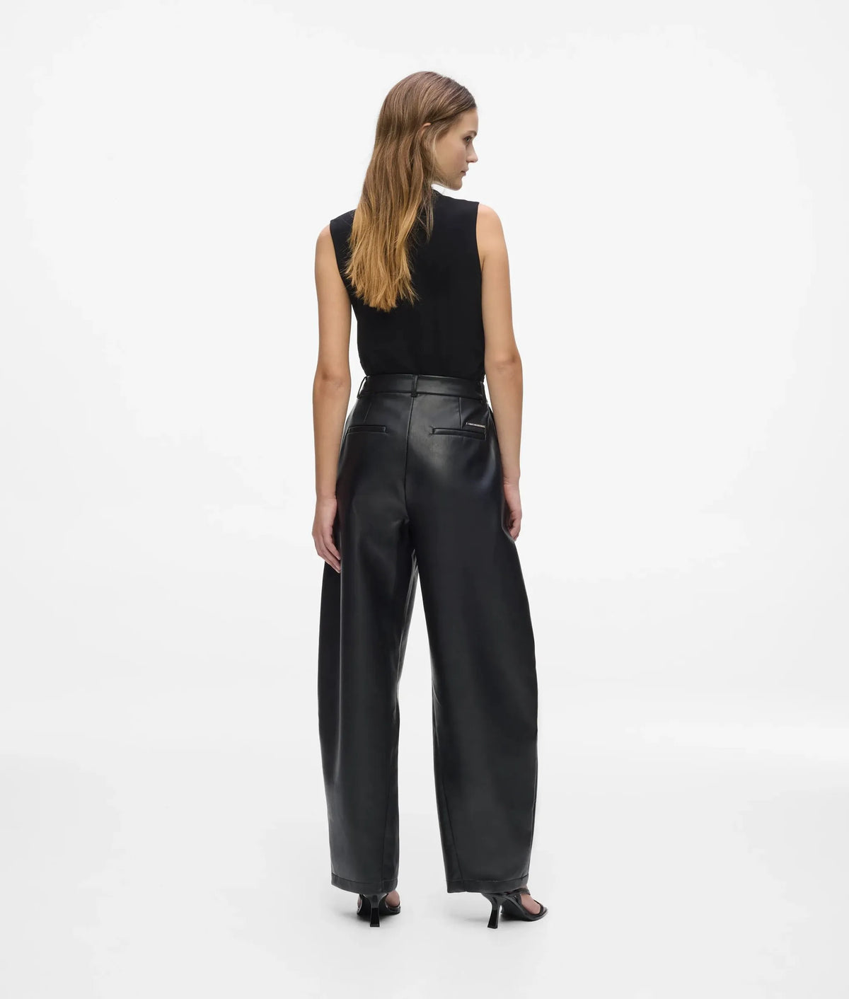 Faux-leather barrel-leg pants