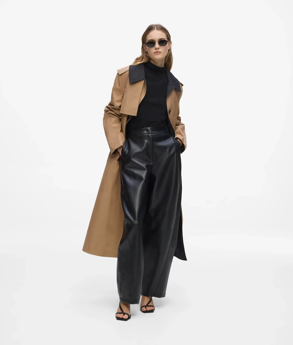 Faux-leather barrel-leg pants