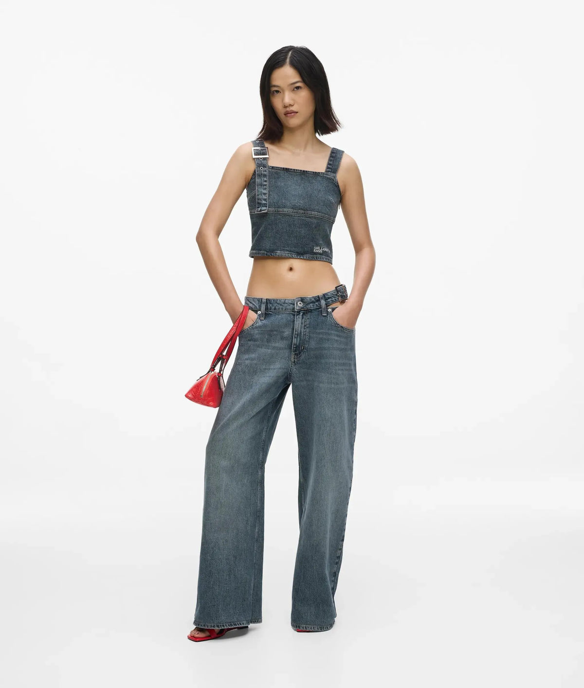 Belted denim tank top