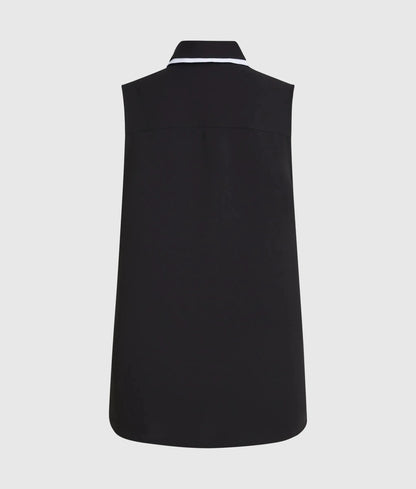 Black and white sleeveless blouse