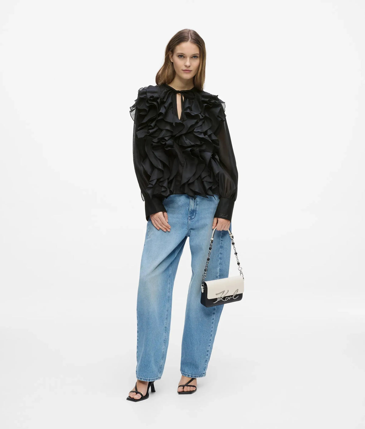 Organza ruffle blouse