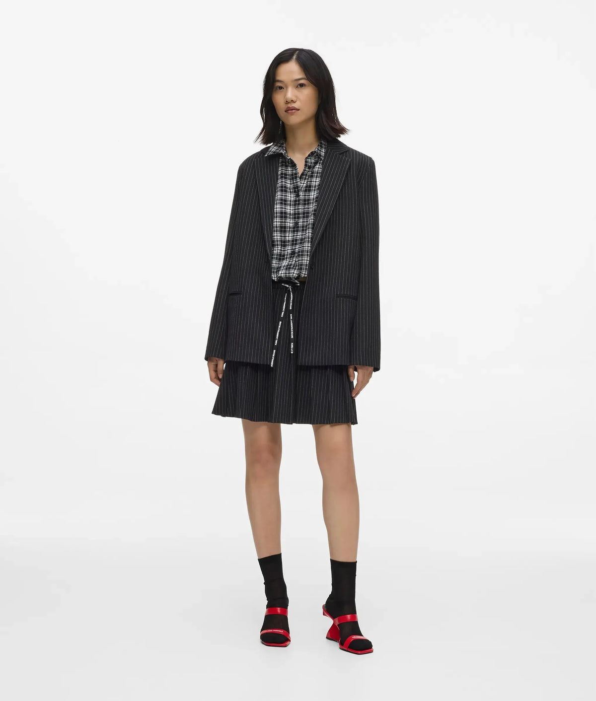 Pinstripe pleated mini skirt