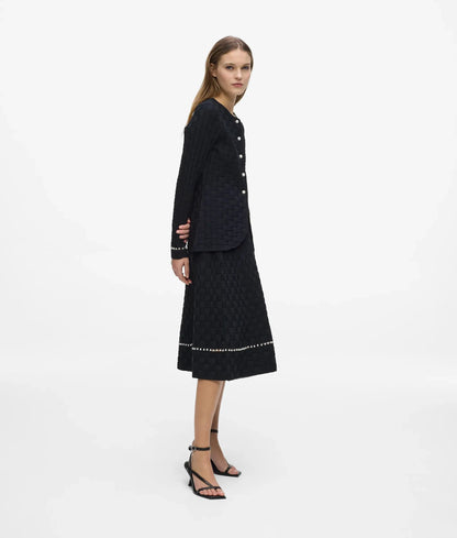 Faux-pearl detail knit skirt