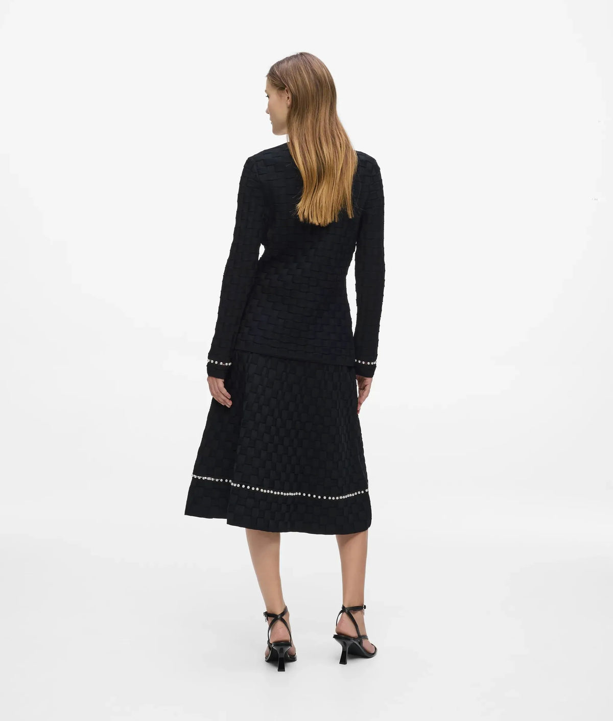 Faux-pearl detail knit skirt