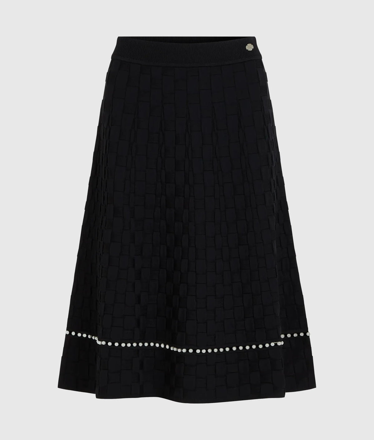Faux-pearl detail knit skirt