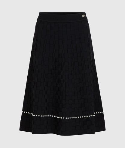 Faux-pearl detail knit skirt