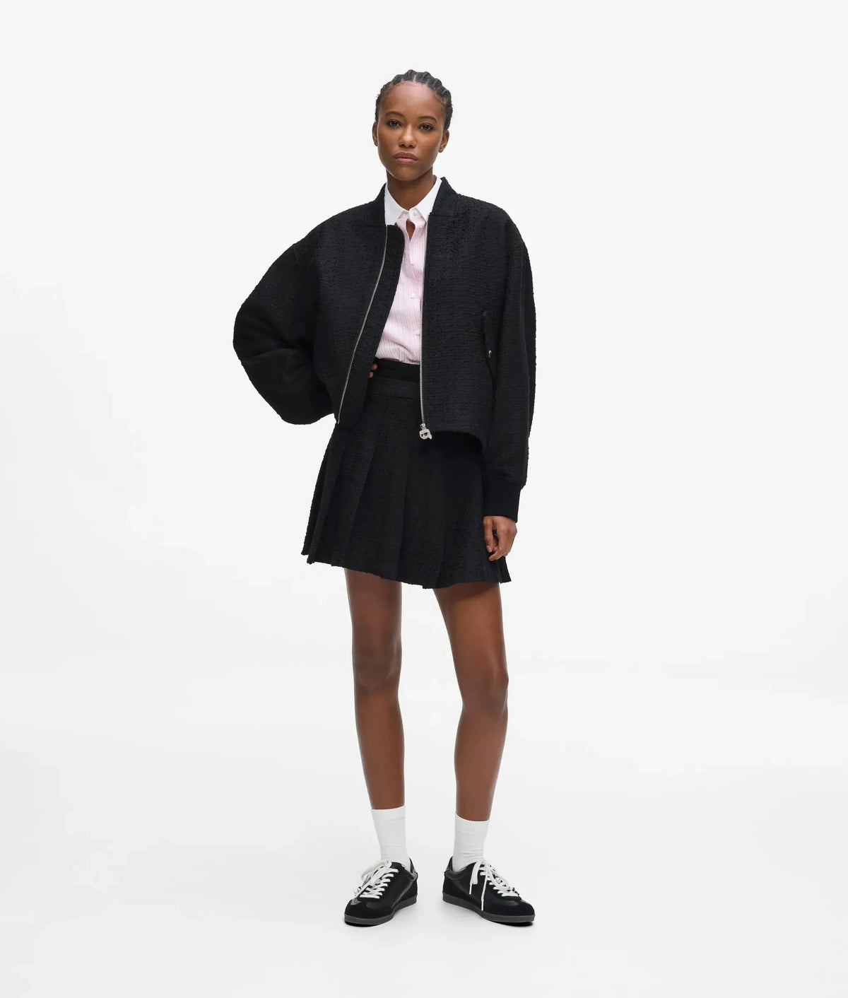 Ikon bouclé pleated skirt