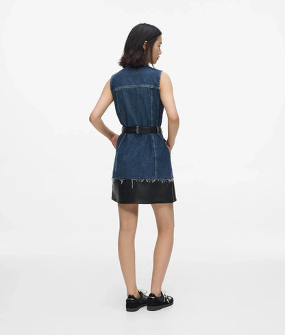 Faux-leather and denim dress