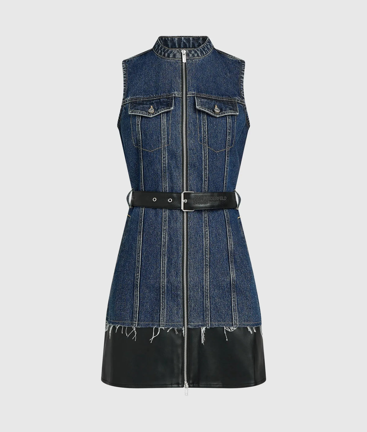 Faux-leather and denim dress