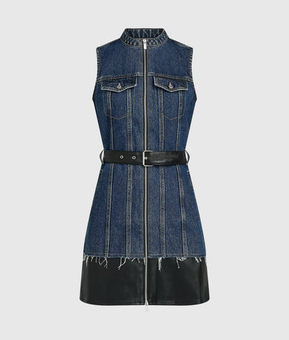 Faux-leather and denim dress