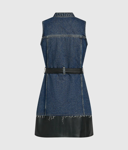 Faux-leather and denim dress