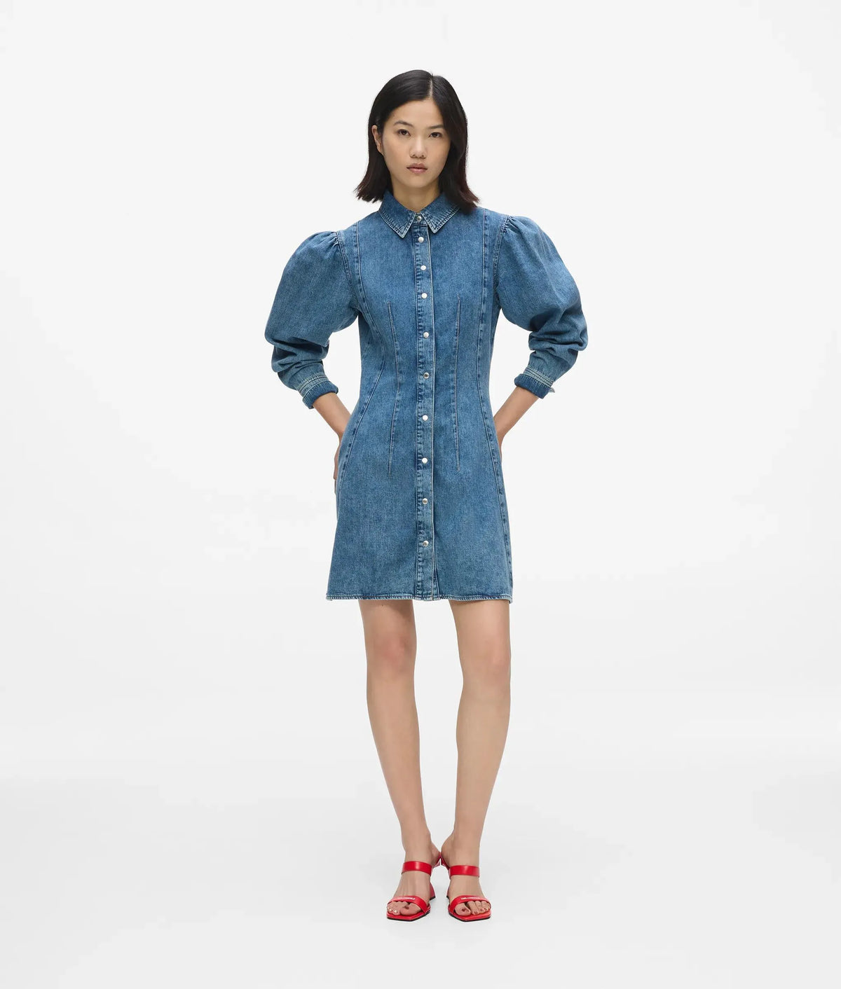 Puff sleeve denim dress