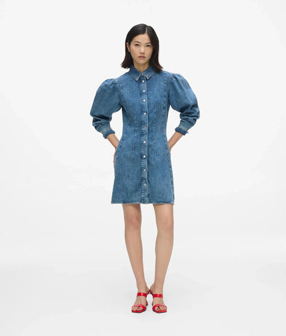 Puff sleeve denim dress
