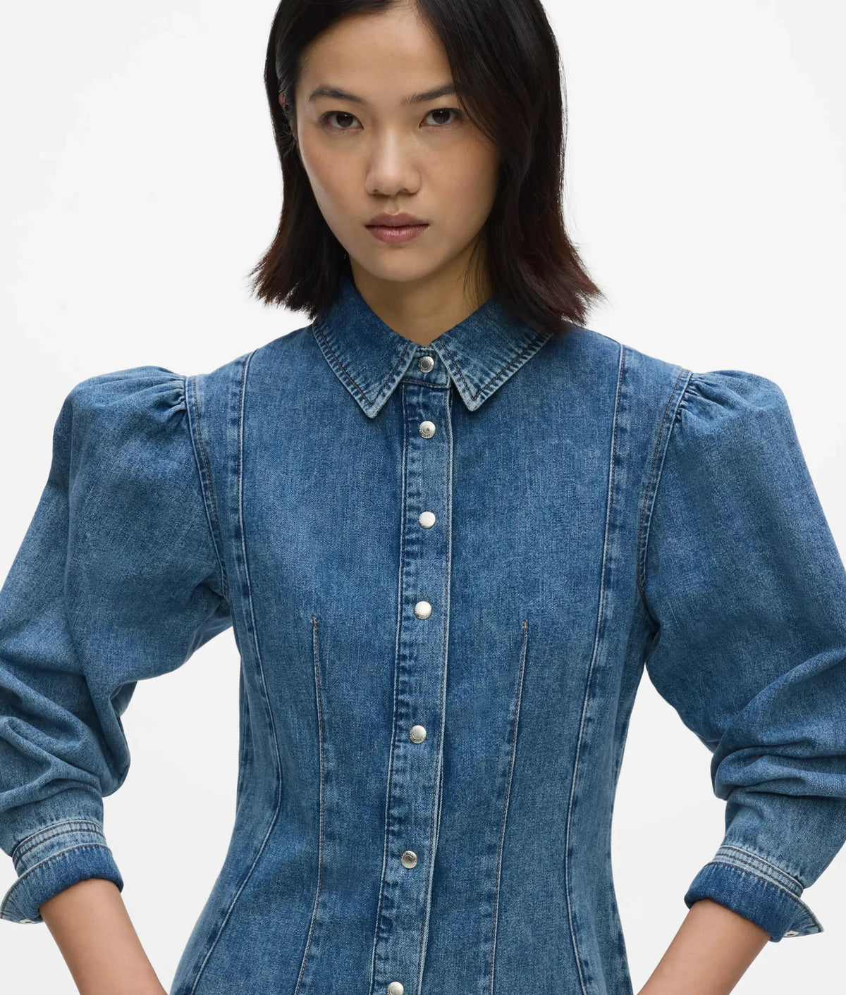 Puff sleeve denim dress
