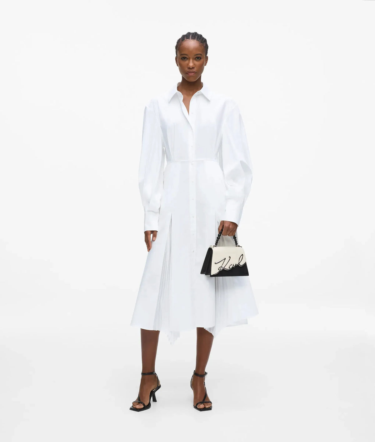 Poplin pleated shirt dress