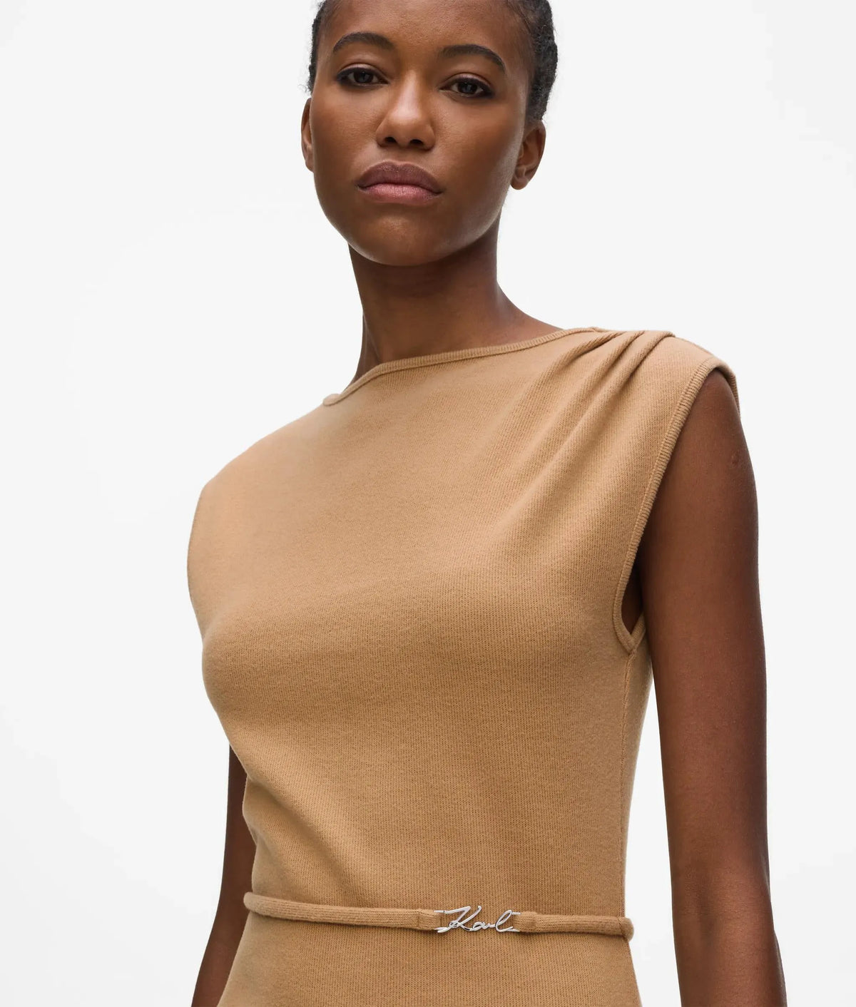 Belted sleeveless jersey dress