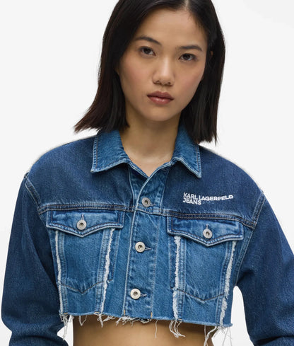 Blocked denim micro jacket