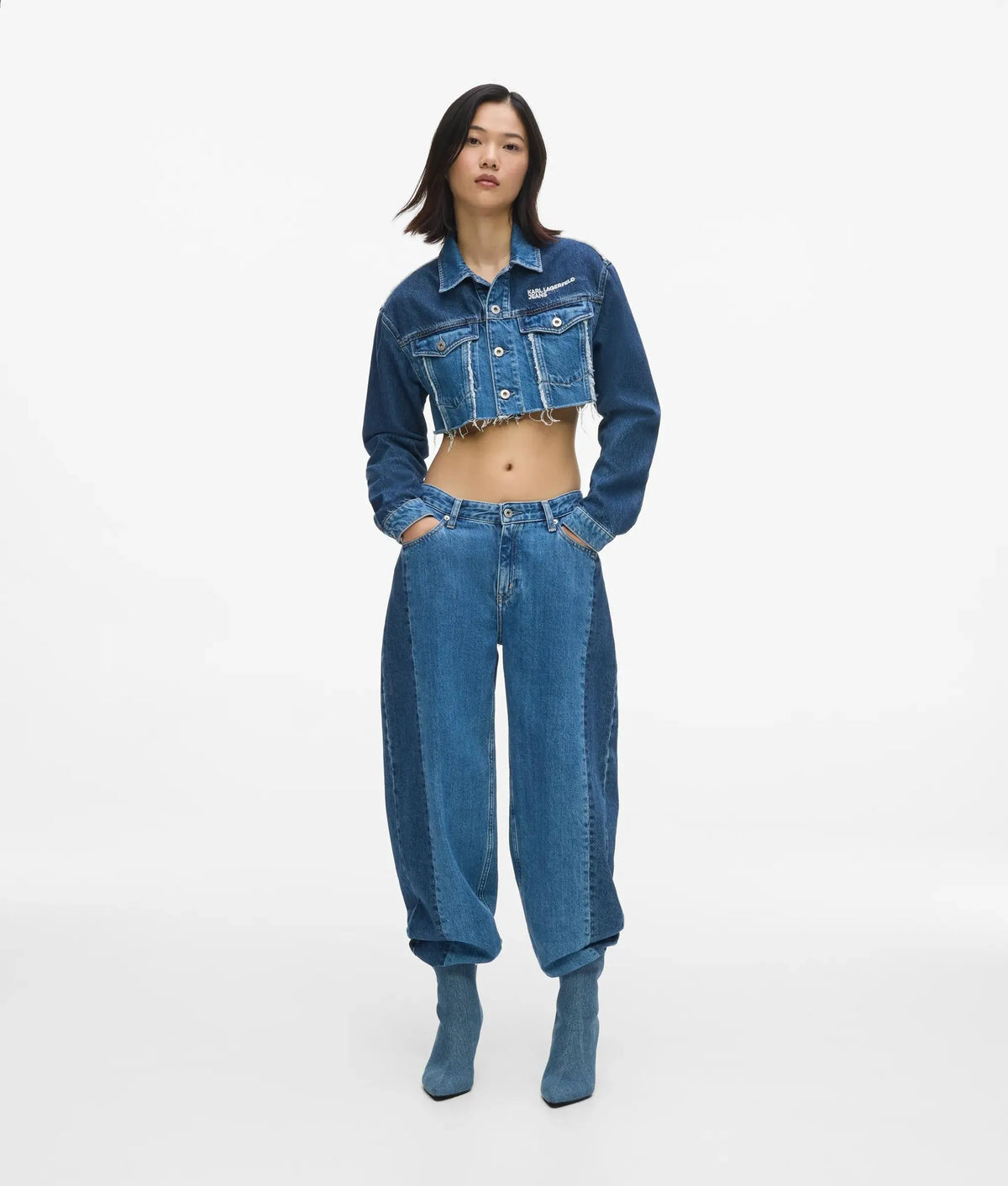 Blocked denim micro jacket