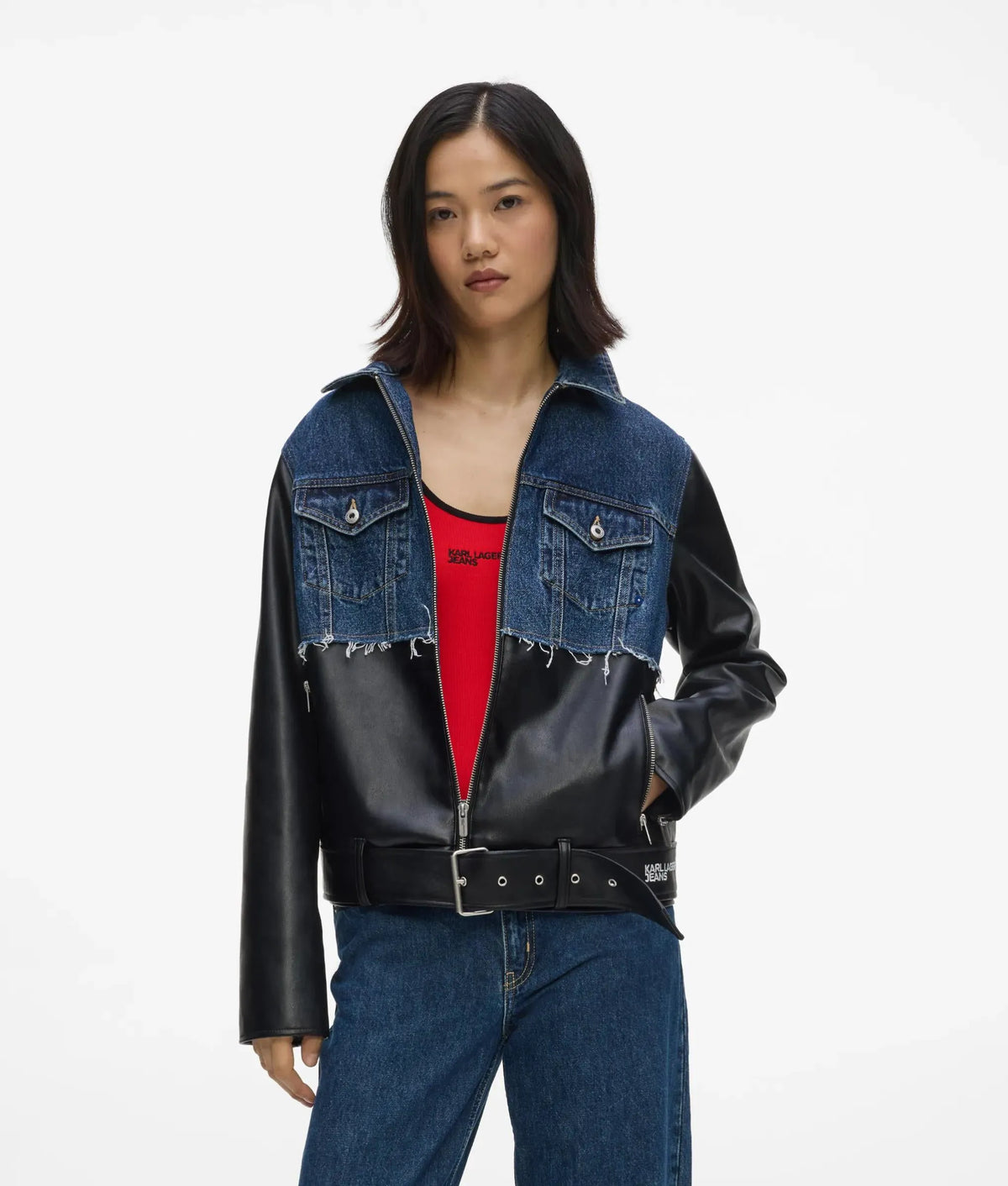 Faux-leather and denim jacket