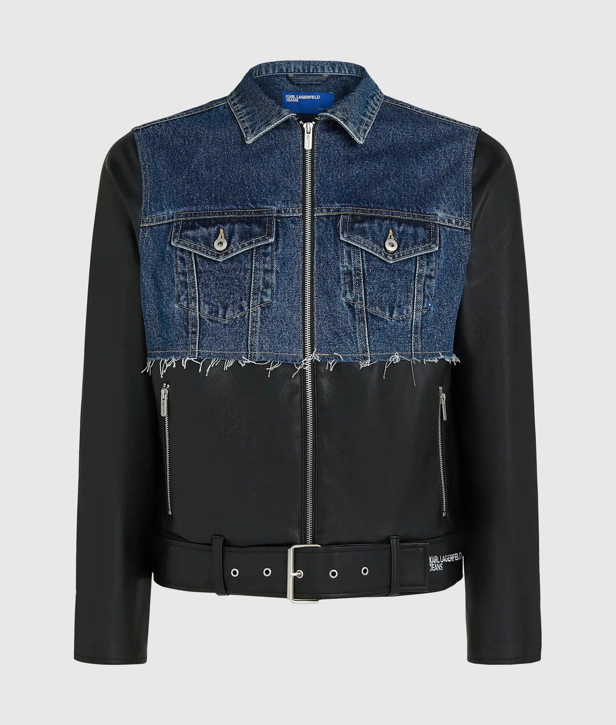 Faux-leather and denim jacket