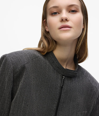 Pinstripe tailored bomber jacket