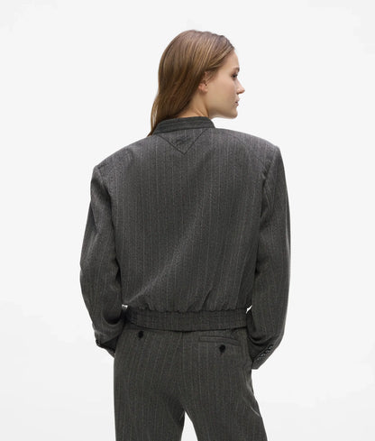 Pinstripe tailored bomber jacket