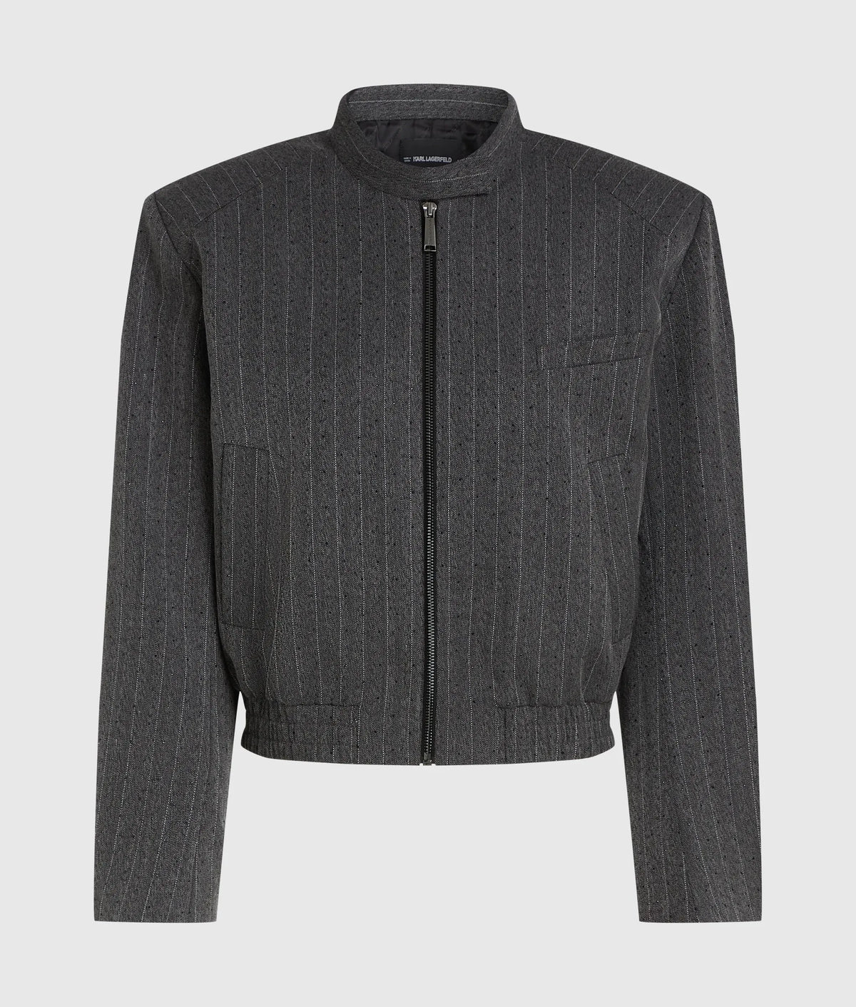 Pinstripe tailored bomber jacket