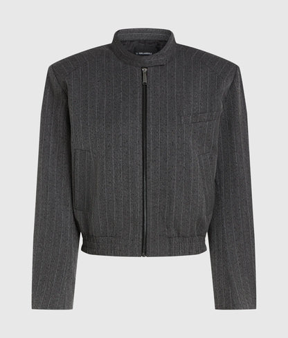 Pinstripe tailored bomber jacket