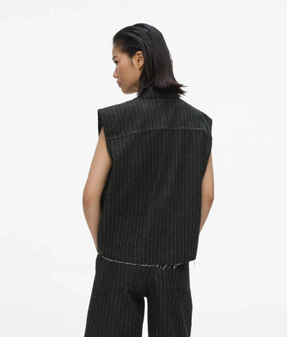 Pinstripe denim vest