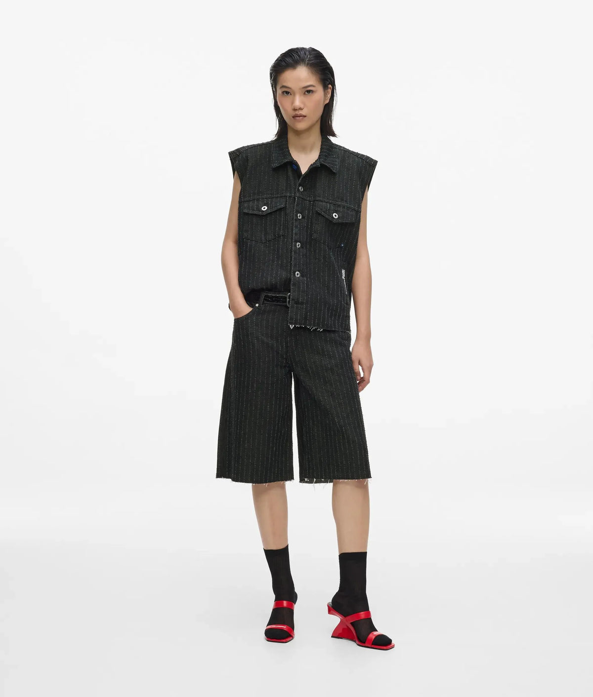 Pinstripe denim vest