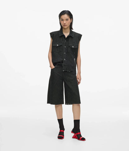 Pinstripe denim vest