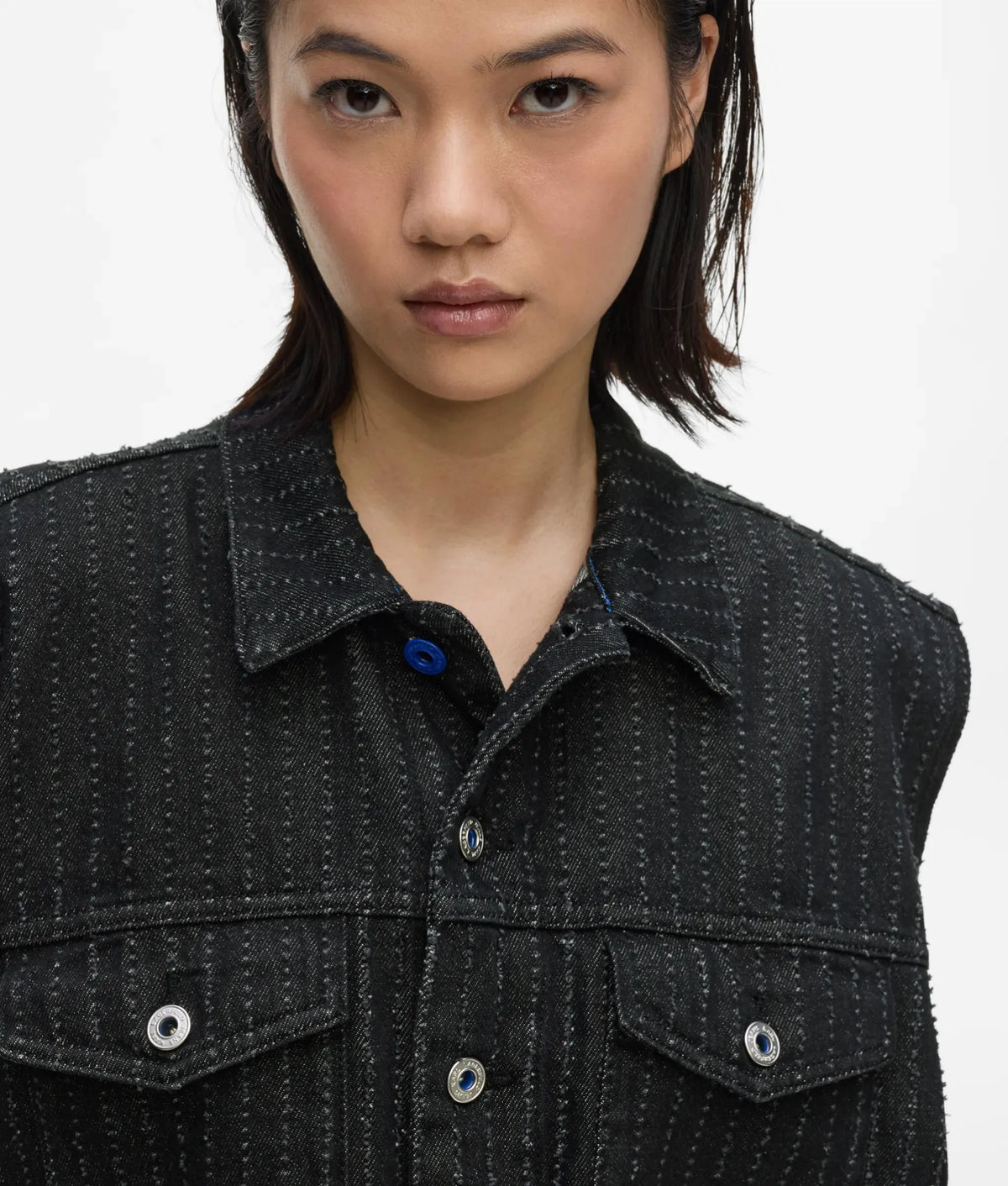 Pinstripe denim vest