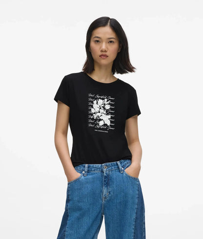 Slim-fit flocked floral T-shirt
