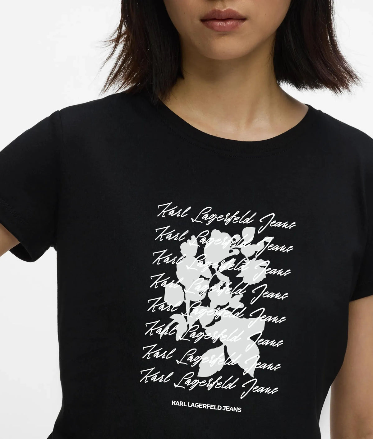 Slim-fit flocked floral T-shirt