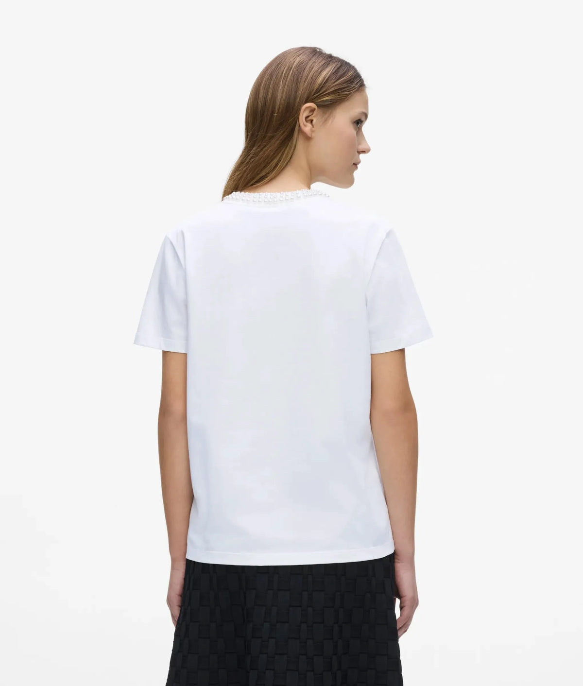 Faux-pearl neck T-shirt
