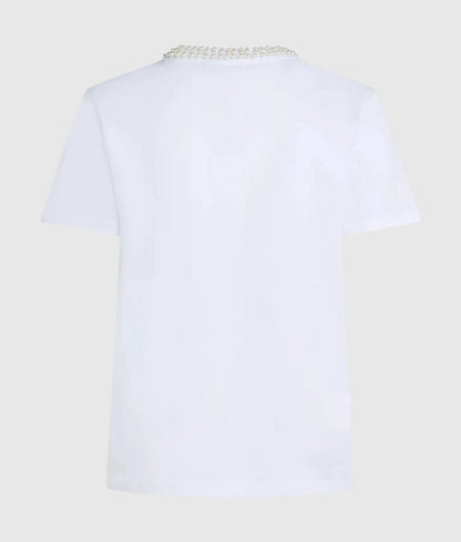 Faux-pearl neck T-shirt