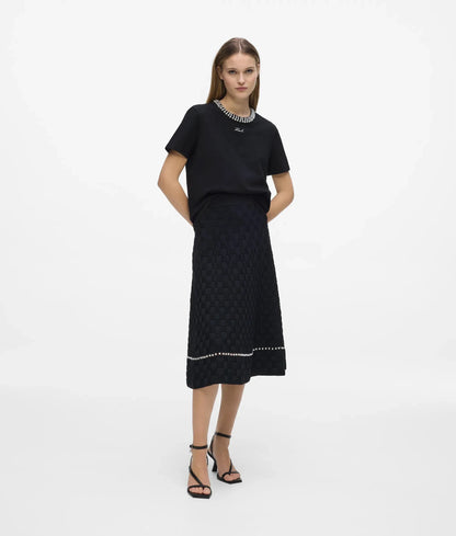 Faux-pearl neck T-shirt
